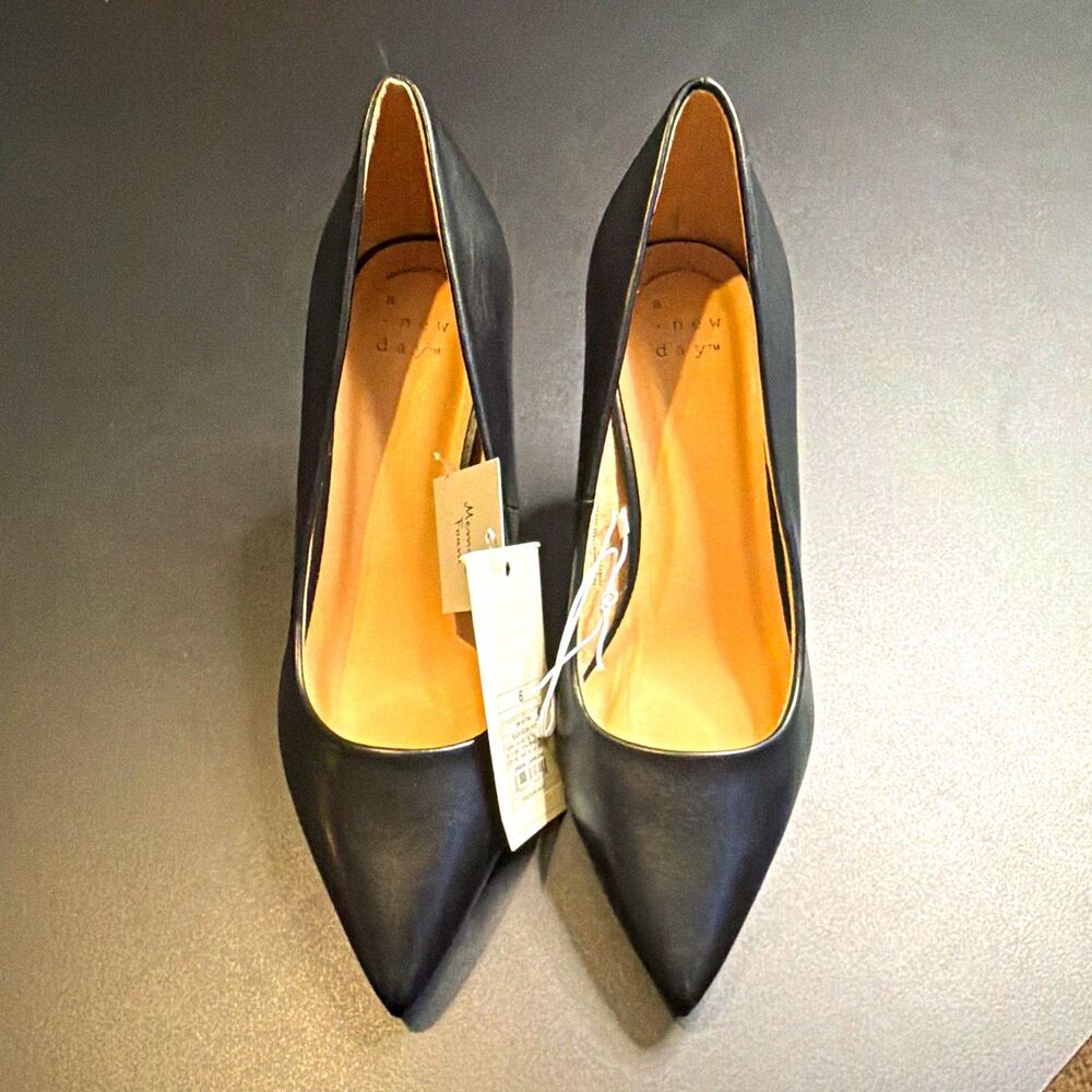 A New Day Black Pointed Toe Pump Heels, Memory Foam Slip On Women's Size 6